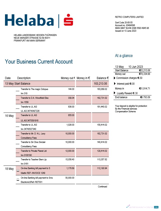 Download Helaba Bank firm account statement Word and PDF template Photoshop template